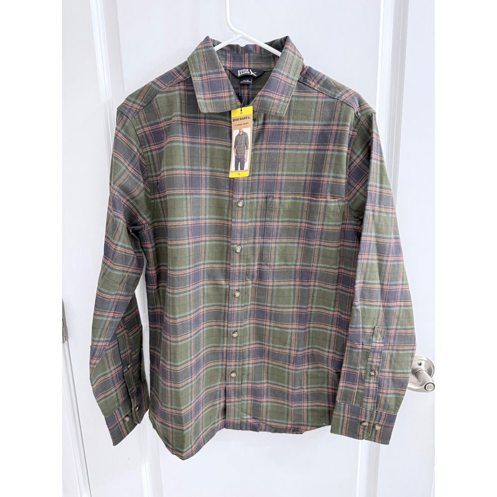 Eddie Bauer Mens Flannel Shirt Long Sleeve Olive Green Plaid Button Down Medium